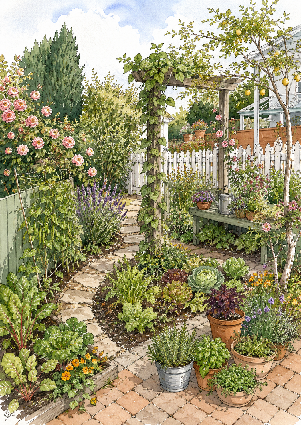 A productive garden woven amongst ornamental planting