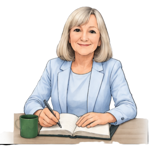 Christine Abela writing in a notebook